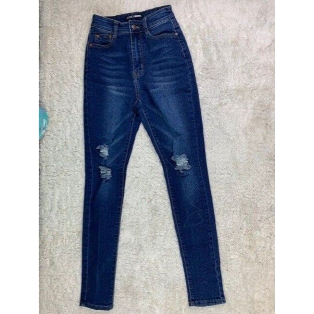 Fashion Nova Size 5/6 Womens Jeans Skinny Distress Stretch High Rise Dark Wash